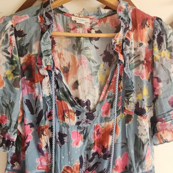 Sundance Floral Multicolor Short Sleeve Mini Dress Blue Pink Medium M - Picture 3 of 10